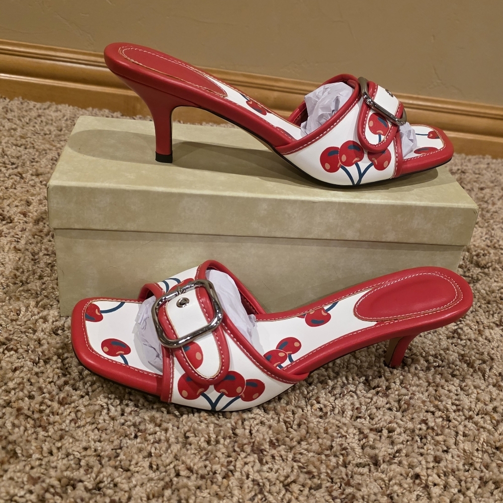NWT Cherry Kitten Heel Sandals. Womens Size 8. Heel height is 2.3 inches. - Picture 9 of 16